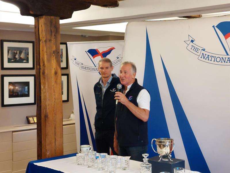 Irish Flying Fifteen East Coast Championship - NYC Commodore, Peter Sherry and Dun Laoghaire Flying Fifteen Class Captain Joe Hickey, welcome the competitors to the prizegiving photo copyright Cormac Bradley taken at National Yacht Club, Ireland and featuring the Flying Fifteen class