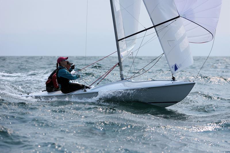 GBR 3927 downwind in Race 2 on day 1 of the 2025 Flying Fifteen Worlds at the WPNSA - photo © Mark Jardine