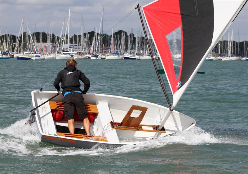 Chris Rashley, Moth champion, demonstrates his novel technique during the Hamble Foxer Dinghy Intergalactics photo copyright Craig Kirkpatrick-Whitby taken at Hamble River Sailing Club and featuring the Foxer class