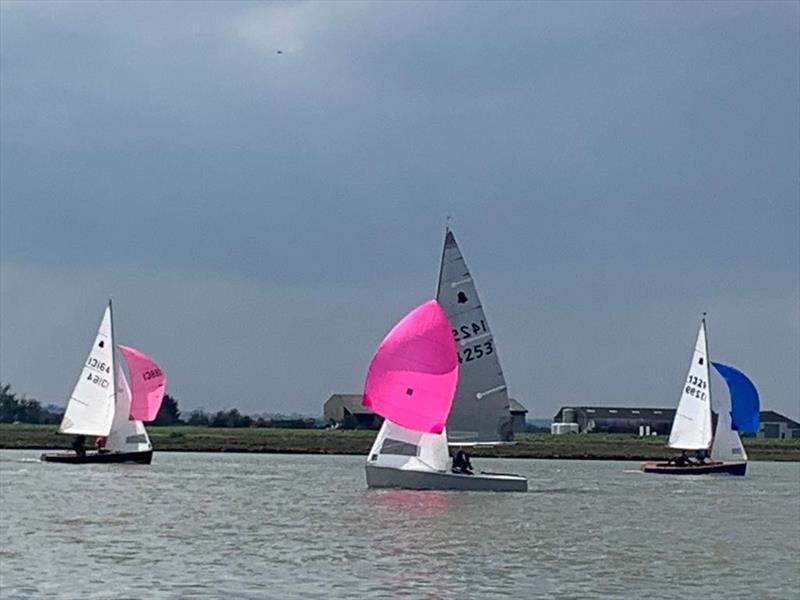 Close spinnaker reaches during the GP14 Southern Travellers event at Maylandsea Bay photo copyright Maylandsea Bay SC taken at Maylandsea Bay Sailing Club and featuring the GP14 class