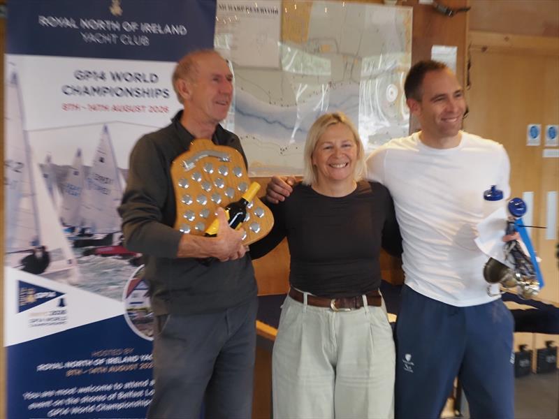 GP14 Masters Championship at Welsh Harp Prizegiving: Matt and Tim McGovern with WHSC Commodore Liz Guest photo copyright Luke Howard, WHSC taken at Welsh Harp Sailing Club and featuring the GP14 class