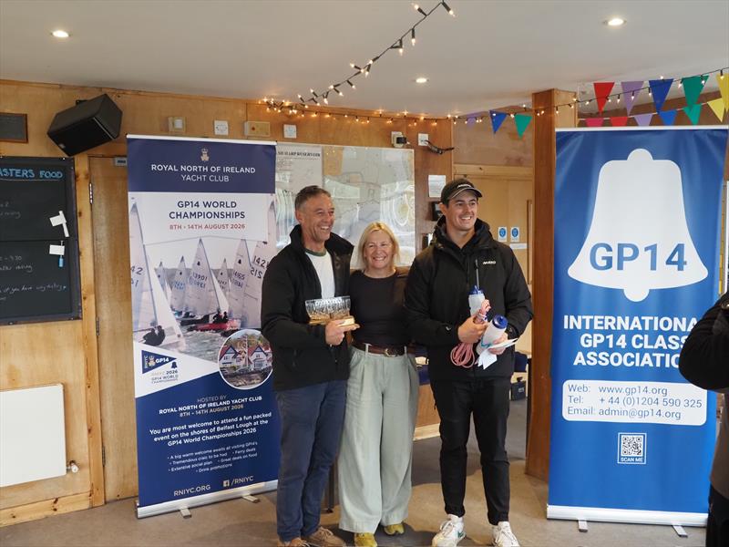 GP14 Masters Championship at Welsh Harp Prizegiving: Jasper and Fergus Barnham with WHSC Commodore Liz Guest - photo © Luke Howard, WHSC