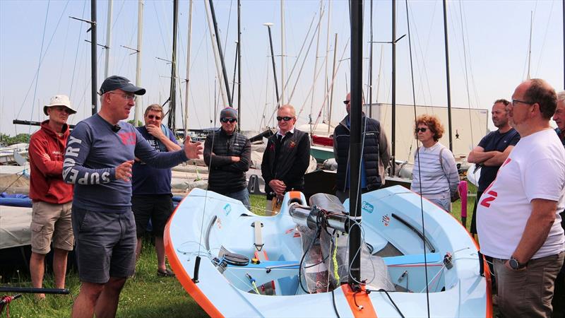 Richard Leftley talks datum rig measurements during the Hadron H2 Inland Championship photo copyright Keith Callaghan taken at Queen Mary Sailing Club and featuring the Hadron H2 class