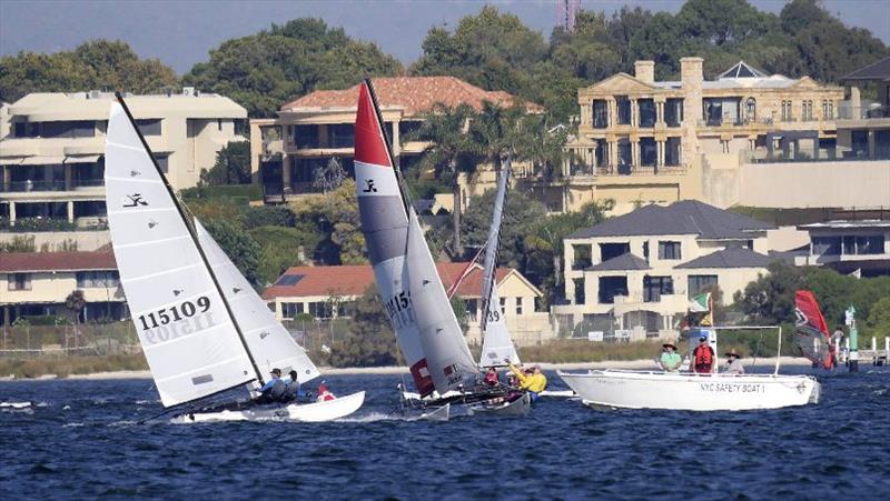 Close racing, Epps just crosses Owen-Ghent to take the win in the final race - Hobie 16 State Championships 2019 - photo © Lindsay Preece / Ironbark Photos