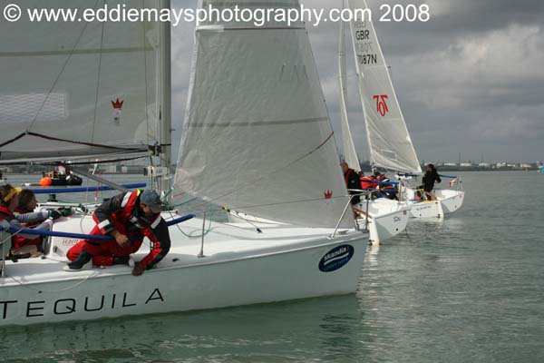 Tight racing amongst the Hunter 707 class on day two of the Raymarine Warsash Spring Series photo copyright Eddie Mays taken at Warsash Sailing Club and featuring the  class