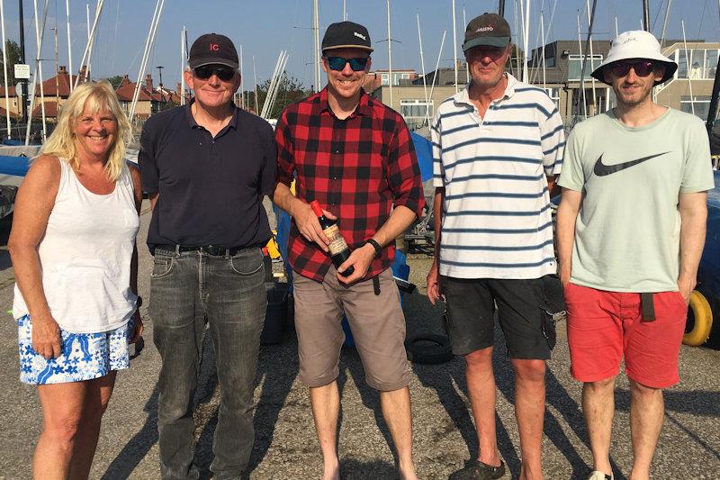 Winners (L-R) Liz Potter, Tony Marston, Pete Smith, Andrew Potter, Dan Skinner  - International Canoe 'Not the Nationals' at West Kirby - photo © Gareth Owen