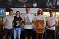 2025 Wetsuit Outlet International Moth UK Championship (l-r) Kyle Stoneham (2nd), Hattie Rogers (4th & Ladies Champion), Henry Wetherell (National Champion), Callum Wyper (10th & Youth Champion), Dylan Fletcher (3rd) &copy; Mark Jardine
