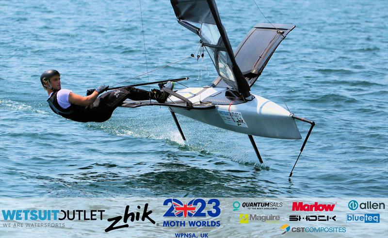 Jacob Pye (NZL)  - Day 5 of the Wetsuit Outlet and Zhik International Moth World Championship 2023 photo copyright Mark Jardine / IMCAUK taken at Weymouth & Portland Sailing Academy and featuring the International Moth class