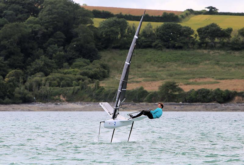 Eddie Bridle on Day 1 of the Wetsuit Outlet International Moth UK Nationals photo copyright Mark Jardine / IMCAUK taken at Restronguet Sailing Club and featuring the International Moth class