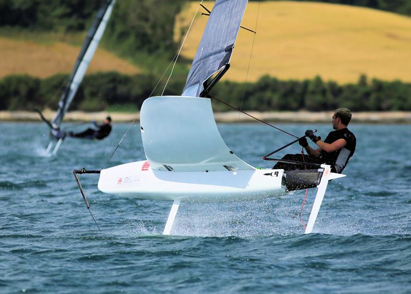 Alex Barone on Day 2 of the Wetsuit Outlet International Moth UK Nationals photo copyright Mark Jardine / IMCAUK taken at Restronguet Sailing Club and featuring the International Moth class