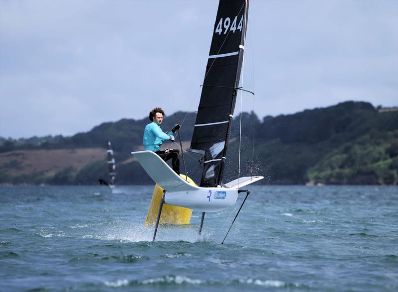 Eddie Bridle on Day 2 of the Wetsuit Outlet International Moth UK Nationals photo copyright Mark Jardine / IMCAUK taken at Restronguet Sailing Club and featuring the International Moth class