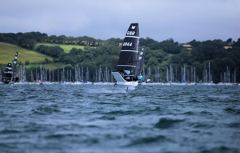 Eddie Bridle on Day 2 of the Wetsuit Outlet International Moth UK Nationals photo copyright Mark Jardine / IMCAUK taken at Restronguet Sailing Club and featuring the International Moth class