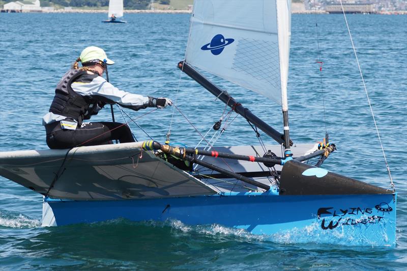 As an advert for the 'accessibility' of the Lowrider fleet, they don't get much better than this - Lowrider International Moth UK National Championship day 2 photo copyright Dougal Henshall taken at Weymouth & Portland Sailing Academy and featuring the International Moth class