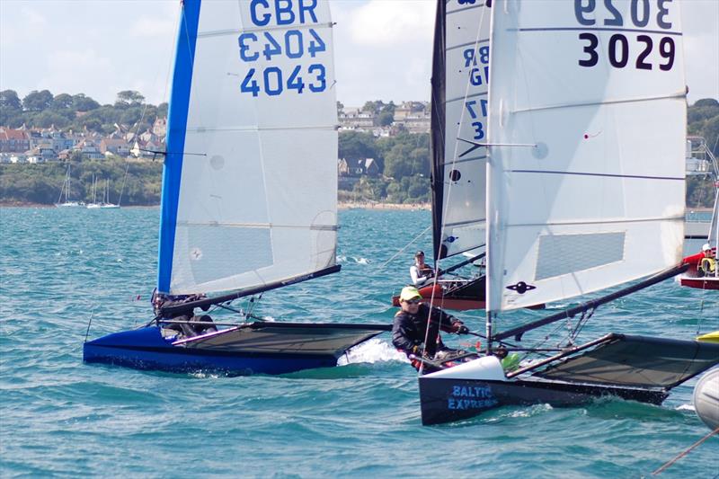 The gun has just gone and the two overall front runners indulge in a drag race away to the favoured left hand side - Lowrider International Moth UK National Championship day 2 - photo © Dougal Henshall