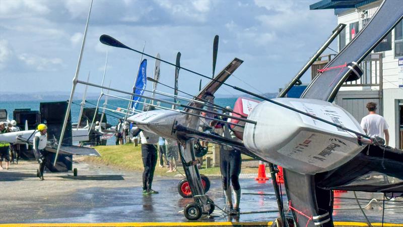 Moth foils in the wash area - Day 5 - 2024 PredictWind Moth Worlds - Manly Sailing Club. January 9, 2025 photo copyright Richard Gladwell/Sail-World.com/nz taken at Manly Sailing Club and featuring the International Moth class