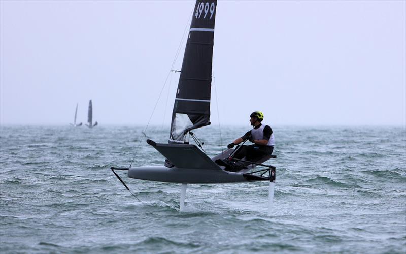 GBR 4999 Henry Wetherell rounds the Race 9 leeward gate on Wetsuit Outlet International Moth UK Championship Day 4 photo copyright Mark Jardine taken at Royal Torbay Yacht Club and featuring the International Moth class