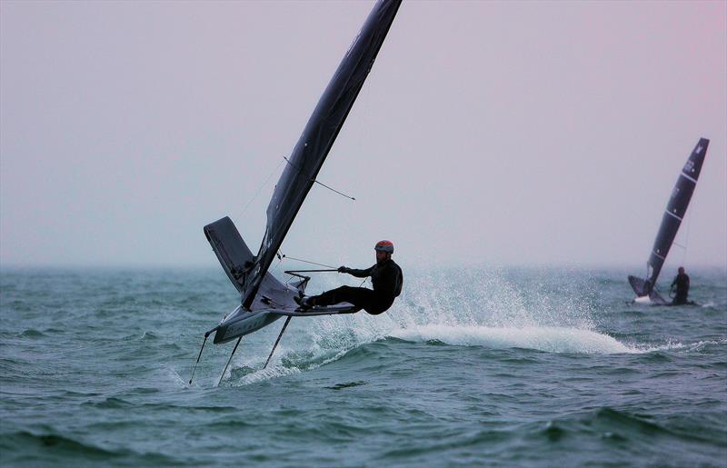 GBR 4951 James Phare on the edge of control at the Race 9 finish on Wetsuit Outlet International Moth UK Championship Day 4 - photo © Mark Jardine