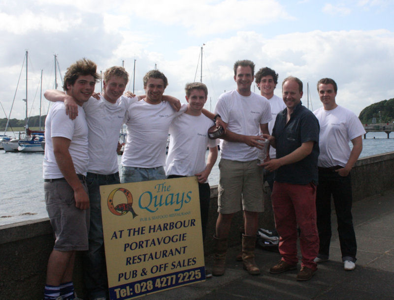 John Wilkinson of PSC presenting the South Rock Race trophy to Stephen Martin skipper of Signet of Kip along with her crew photo copyright Kieran Gilmore taken at Portaferry Sailing Club and featuring the IRC class