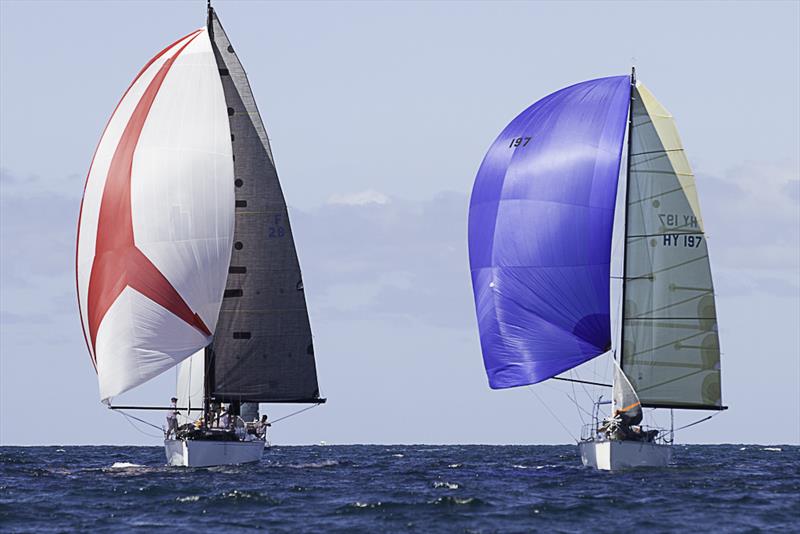 Ryan Binedell's double handed S97 Low Flying Duck dices with Circa in a windward and return race - 2018 Pot of Gold Weekend photo copyright Bernie Kaaks taken at Hillarys Yacht Club and featuring the IRC class