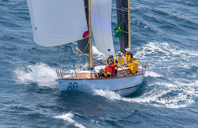 The tiny ketch, Katwinchar, heads south from Sydney soon after the start of the Rolex Sydney Hobart race in December. It may well make an appearance at Hamilton Island Race Week. - photo © Crosbie Lorimer - Bow Caddy Media