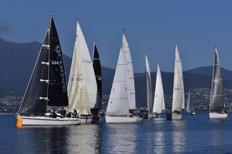 The Division 3 fleet was eager to get away in Race Six of the Combined Clubs Summer Pennant Series on the River Derwent in Hobart photo copyright Jane Austin taken at Derwent Sailing Squadron and featuring the IRC class