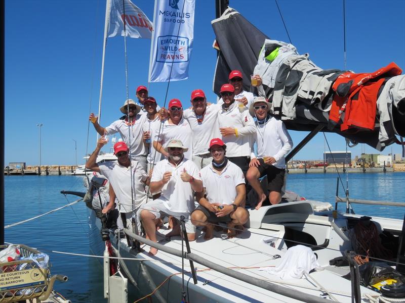 Fremantle to Exmouth Ocean Race - A delighted crew celebrates their line honour victory after tidying the boat up photo copyright Mark Loader taken at Fremantle Sailing Club and featuring the IRC class