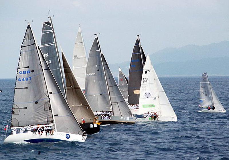 King's Cup 2019 IRC2 start; Kata Rocks in the foreground, and the author's team to the far right photo copyright Guy Nowell / Phuket King's Cup taken at Royal Varuna Yacht Club and featuring the IRC class