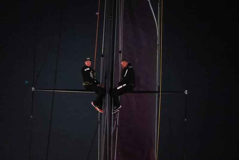 The supermaxi Black Jack, owned by Peter Harburg and skippered by Mark Bradford, at the finish of the 2021 Rolex Sydney Hobart Yacht Race  - photo © Salty Dingo