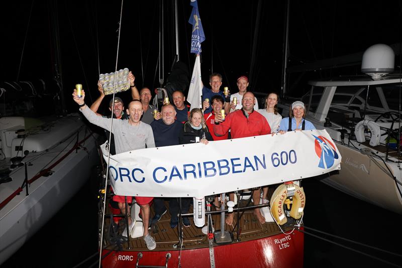Three cheers (and ice cold Carib Beers) for the team on Ross Applebey's Scarlet Oyster - RORC Caribbean 600 photo copyright Arthur Daniel / RORC taken at Royal Ocean Racing Club and featuring the IRC class