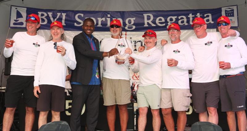 The Honourable Natalio Wheatley, Premier of the British Virgin Islands presents Charlie Garrard's Moorings 45 Team Merlin - Sea's the Daze with the winners trophy for 1st in Bareboat 1 - BVI Spring Regatta & Sailing Festival photo copyright Ingrid Abery / www.ingridabery.com taken at Royal BVI Yacht Club and featuring the IRC class