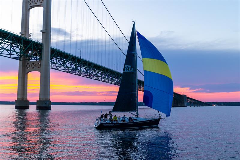 Boat and bridge at sunset in the CYC Race to Mackinac photo copyright scastphoto taken at Chicago Yacht Club and featuring the IRC class