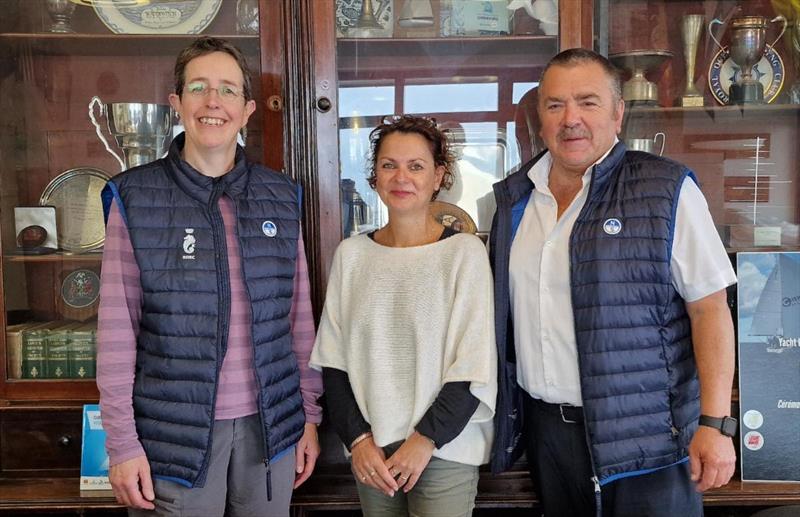 In Cherbourg following the finish of the Lewmar Cherbourg Race from Cowes: Deb Fish - RORC Commodore, Manuela Mahler - President of the Association Arrivée Fastnet Cherbourg, Steve Cole - RFR Race Director - photo © RORC