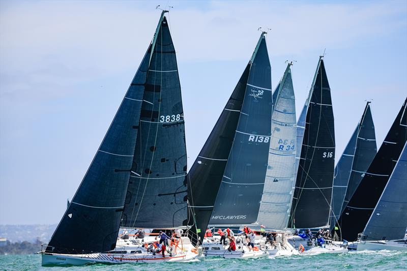 Clockwork leading the fleet in race 2 - Festival of Sails 2025 photo copyright Salty Dingo taken at Royal Geelong Yacht Club and featuring the IRC class