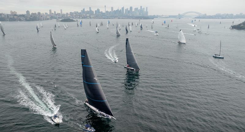The fleet sailing through Sydney Harbour during an exceptionally light start - photo © CYCA | SailMedia