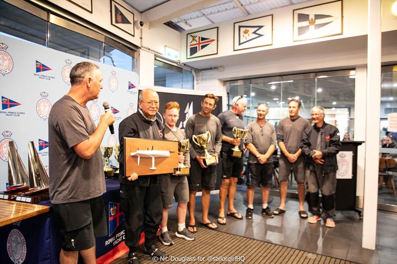 Gavin Brady and the Beau Ideal crew presenting Karl Kwok with a half model while holding their trophies at the 2026 Pallas Capital Gold Cup - photo © Nic Douglass for @sailorgirlHQ