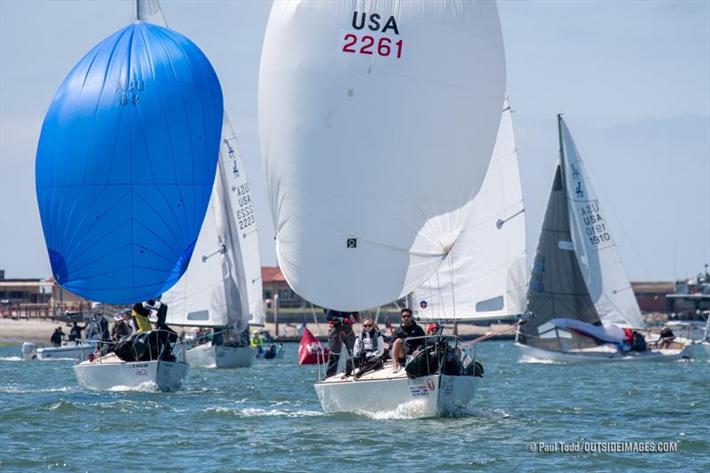 Gareth Jones's team on the J/24 Jedi, from Oxnard, California, sail downwind on San Diego Bay in the Helly Hansen Sailing World Regatta San Diego photo copyright Paul Todd / www.outsideimages.com taken at San Diego Yacht Club and featuring the J/24 class