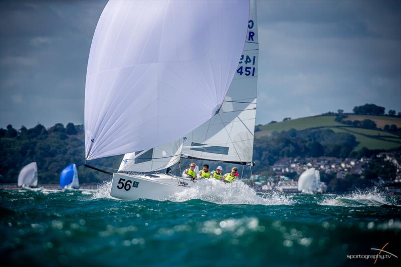 Paul Ward GBR Eat, Sleep, J, Repeat on day 3 of the Darwin Escapes 2019 J/70 Worlds at Torbay photo copyright www.Sportography.tv taken at Royal Torbay Yacht Club and featuring the J70 class