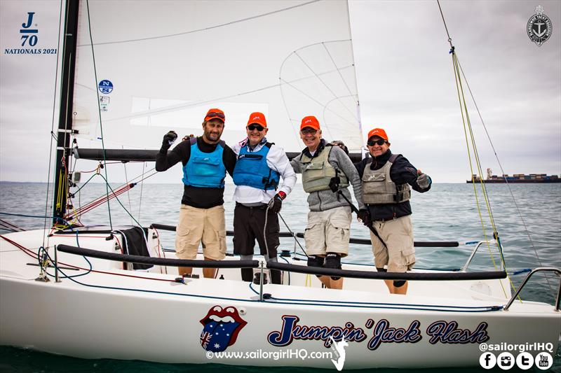 Jumpin' Jack Flash celebrate winning race 7 of the 2021 J70 Australian Championships - photo © Nic Douglass / www.AdventuresofaSailorGirl.com