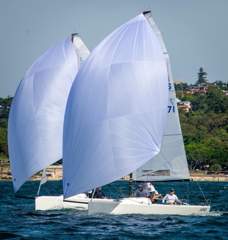 Juno and Celestial during the J/70 NSW State Championships on Sydney Harbour photo copyright Ian Woodforth taken at Royal Sydney Yacht Squadron and featuring the J70 class