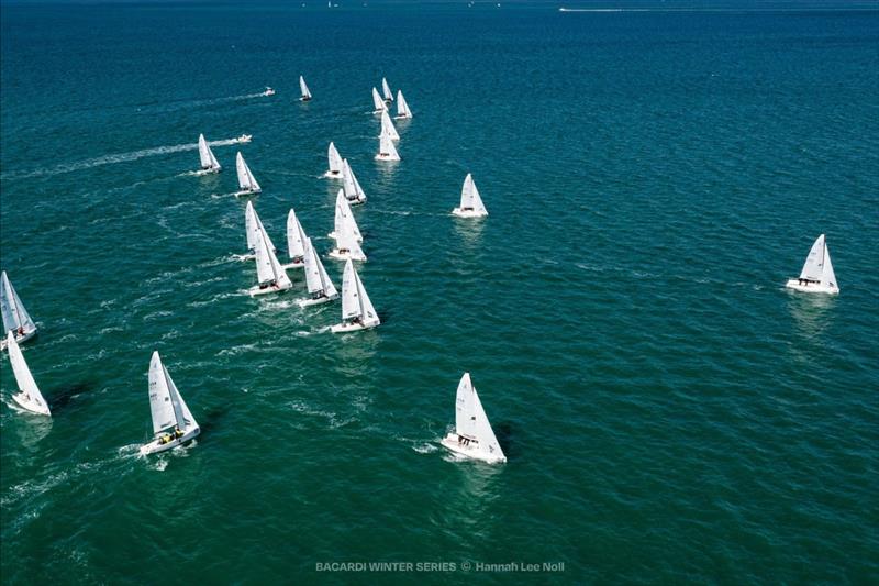 J/70 - Charles Thompson's ‘Brutus III' port tacks the fleet in race 4 during Bacardi Winter Series Event 2 photo copyright Hannah Lee Noll taken at Shake-A-Leg Miami and featuring the J70 class