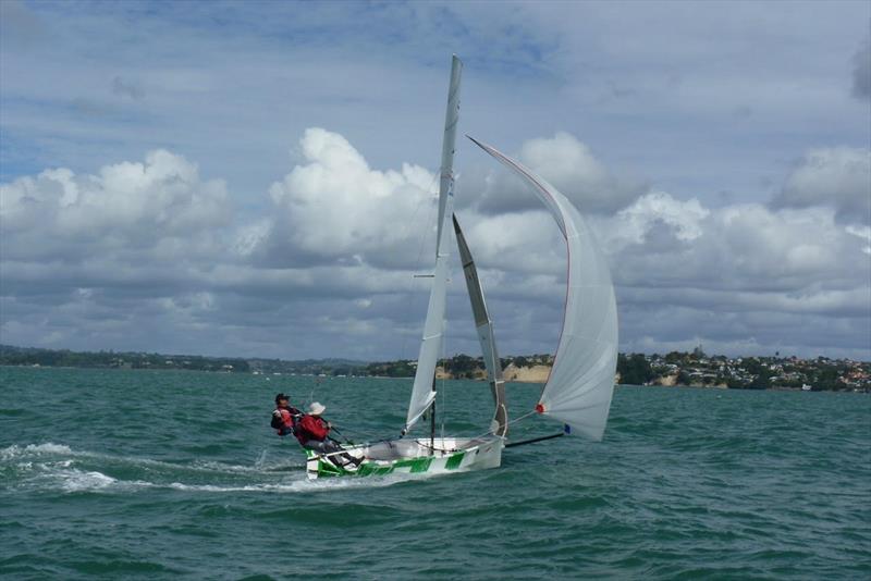 3rd placed “The Flyweights” (Antje Mueller and Kez Cameron) on OA by Derek Brebner - 2019 National Javelin Championship photo copyright Howick Sailing Club taken at  and featuring the Javelin Skiff class