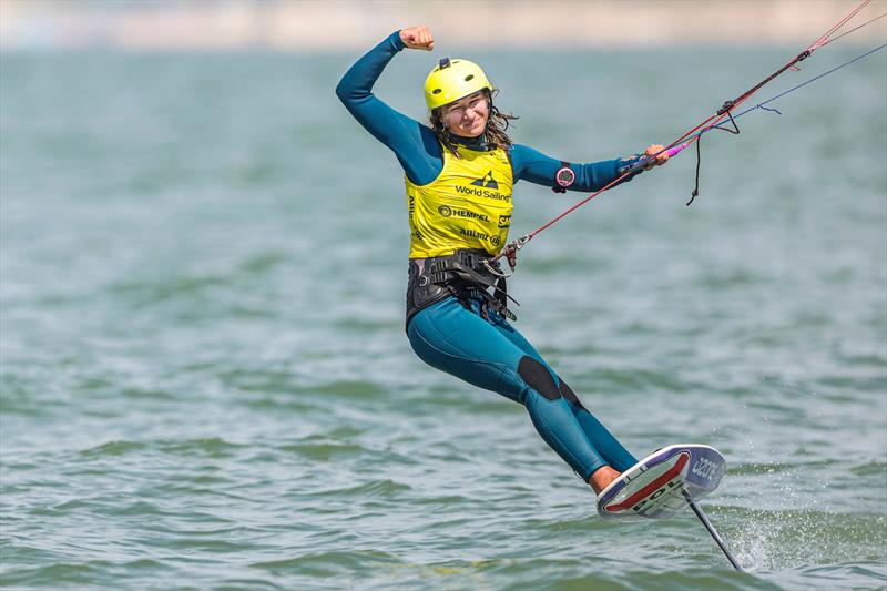 Female kiteboarding gold to Julia Damasiewicz (POL) at the Allianz Youth World Sailing Championships - photo © Sailing Energy / World Sailing