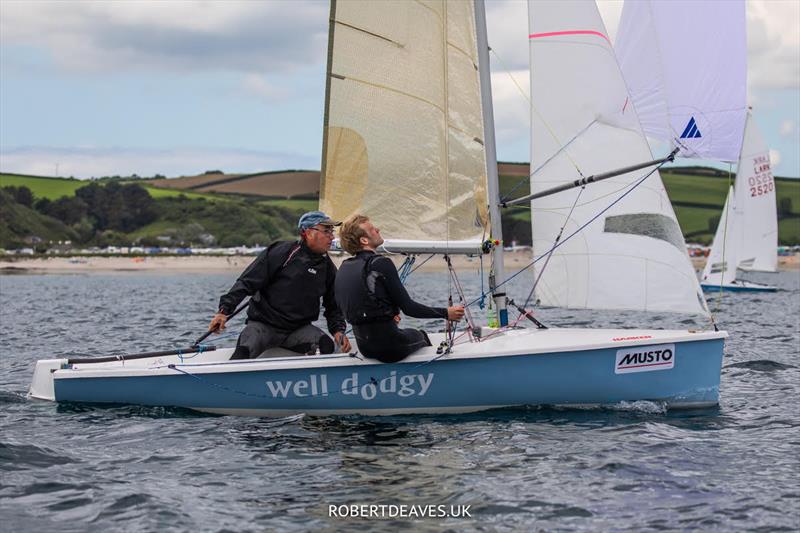 Day 1 of the Musto Lark Nationals at Pentewan photo copyright Robert Deaves / www.robertdeaves.uk taken at Pentewan Sands Sailing Club and featuring the Lark class