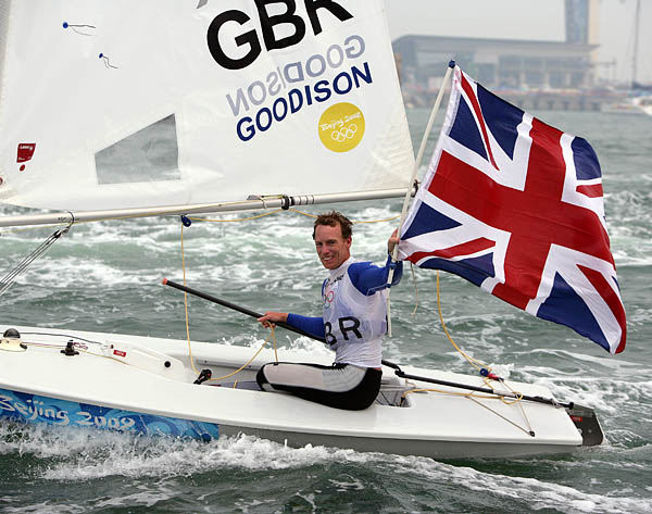 The crowd cheer as Paul Goodison wins Laser gold at the 2008 Olympic Sailing Regatta - photo © Richard Langdon / Ocean Images