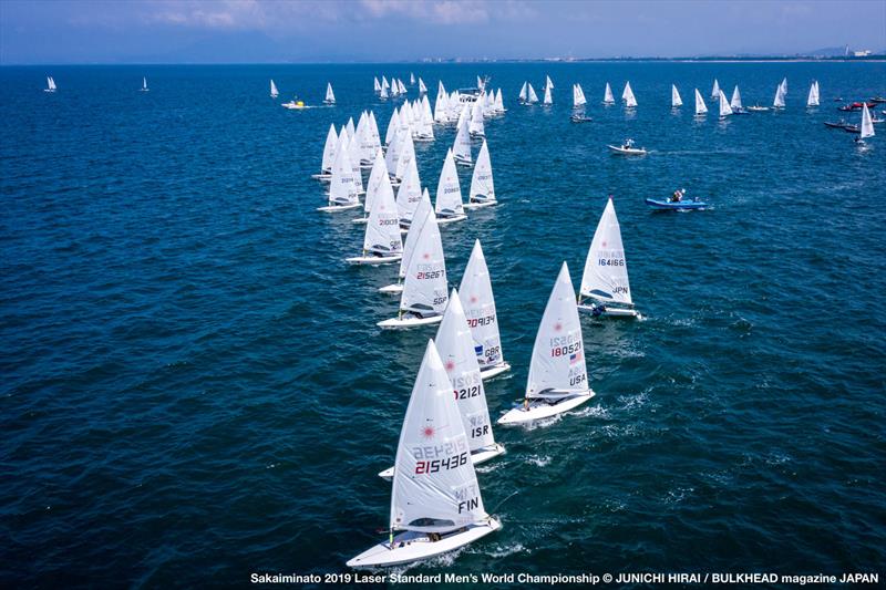 Start line on day 1 of the ILCA Laser Standard Men's World Championship - photo © Junichi Hirai /  Bulkhead Magazine Japan