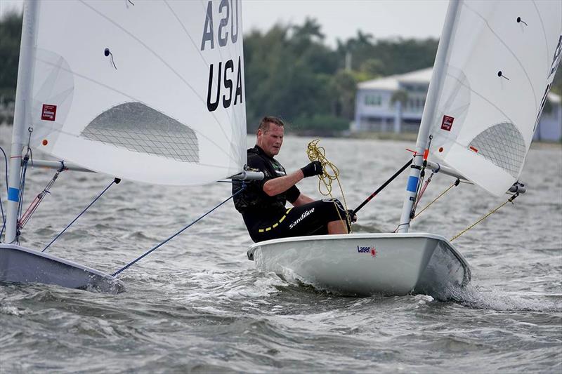 Alan Davis in a tangle during the Laser Masters Midwinters East in Florida