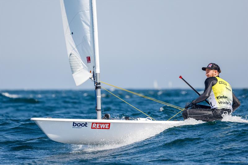 So may it come again this year at Kiel Week: Nik Aaron Willim in the yellow jersey of the overall leader of the ILCA 7 in 2022 photo copyright Christian Beeck taken at Kieler Yacht Club and featuring the ILCA 7 class