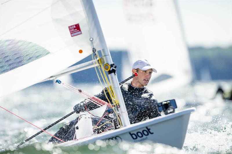 Norwegian Hermann Tomasgaard climbed up to second Place overall on Sunday in the ILCA 7 class at Kiel Week 2024 photo copyright Sascha Klahn taken at Kieler Yacht Club and featuring the ILCA 7 class
