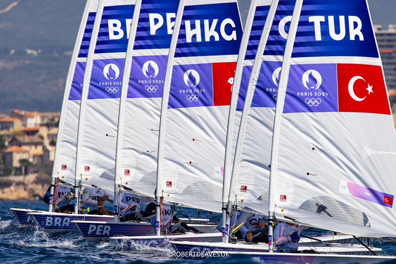 Tight racing in the Men's Dinghy in Marseille at the Paris 2024 Olympic Regatta - photo © Robert Deaves / www.robertdeaves.uk