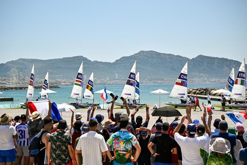 Helms lining up ahead of the Men's Dinghy Medal Race in Marseille at the Paris 2024 Olympic Regatta - photo © World Sailing / Jean-Louis Carli